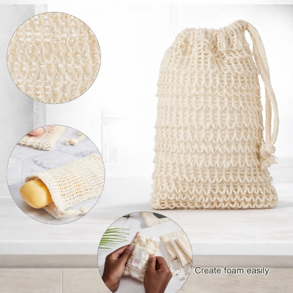 Bamboo Wood Soap Holder w/ Exfoliating Soap Bag